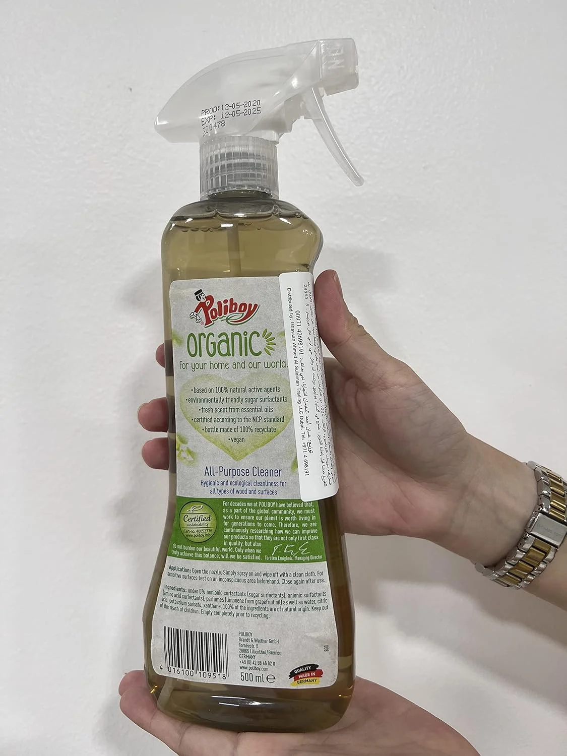 مایع پاک کننده چند منظوره ارگانیک پولی بوی مناسب چوب، پلاستیک و فلز 500 میلی لیتر