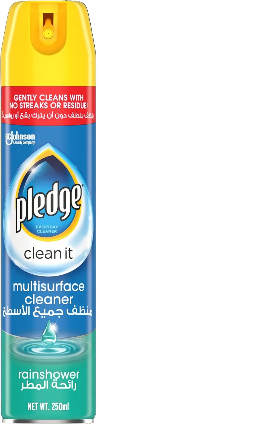 اسپری پاک کننده چند سطحی Pledge با رایحه باران، پاک کننده ملایم بدون ایجاد رگه و لکه، 250 میلی لیتر