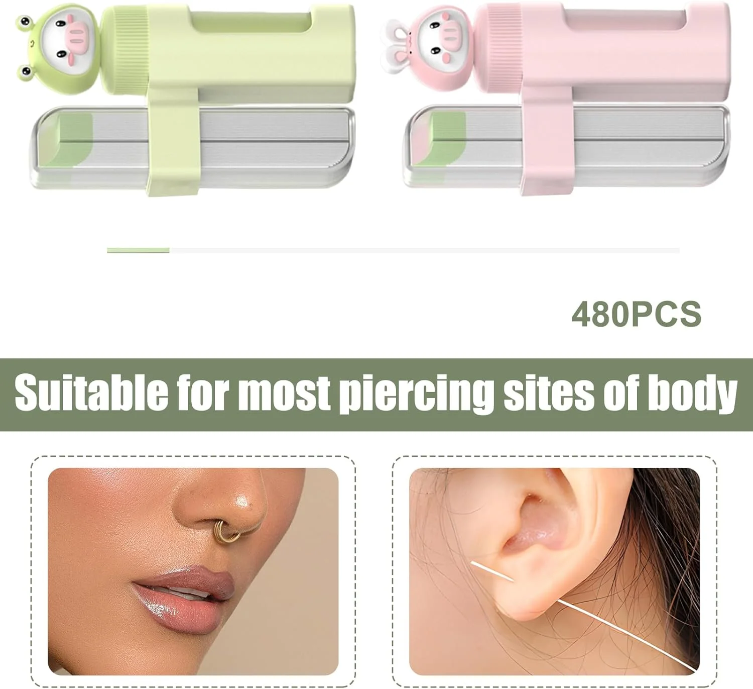 پاک کننده سوراخ گوش، بسته 480 عددی، تمیز کننده پیرسینگ، با طعم نعناع و گل رز، پاک کننده یکبار مصرف سوراخ گوش، دارای 2 لوله نگهداری، مناسب برای مراقبت از پیرسینگ، خوشبو کننده (درشت x 160، ظریف x 320)