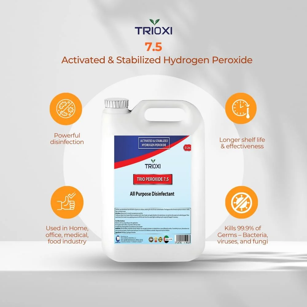 تریو پراکسید 7.5 هیدروژن پراکسید فعال و تثبیت شده چند منظوره ضد عفونی کننده 5 لیتری