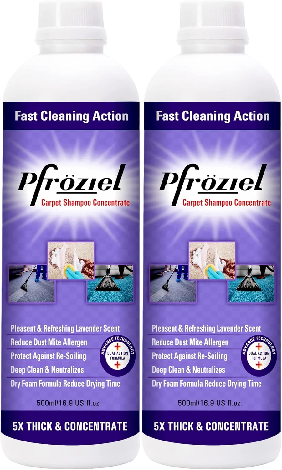 شامپو فرش، مبل، تشک و تمیز کننده روکش پارچه ای Pfroziel (بسته دو عددی 450 میلی لیتری) از بین برنده لکه های سخت، لکه ها، لکه های سیاه سنگین، روغن، چربی، علائم چای I زیست تخریب پذیر