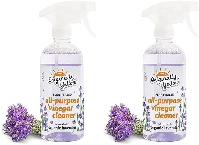 اسپری سرکه مقطر چند منظوره Originally Yellow مناسب اتاق نشیمن، حمام و آشپزخانه | غنی شده با اسطوخودوس ارگانیک | پاک کننده چند منظوره گیاهی، 470 میلی لیتر (2 عددی)