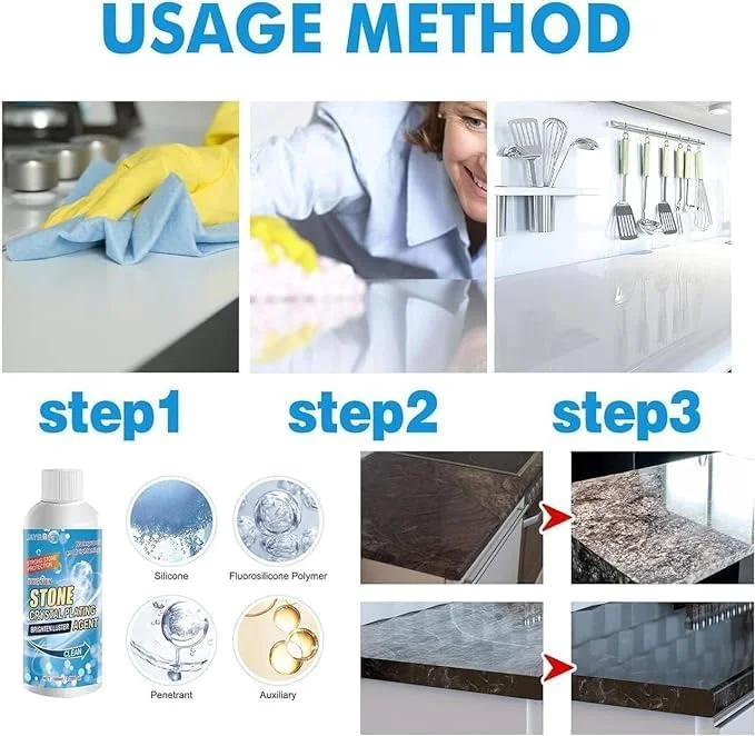 محلول پاک کننده لکه سنگ OZKET، عامل پوشش کریستال نانو سنگ، پولیش و تمیز کننده سنگ مرمر، عامل پوشش کریستالی برای آشپزخانه، پاسیو، حیاط خلوت (100 میلی لیتر، بسته 1 عددی)