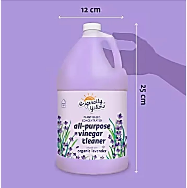 سرکه تمیز کننده چند منظوره Originally Yellow برای محلول تمیز کردن کف خانه با سرکه مقطر | غنی شده با اسطوخودوس ارگانیک | لوازم تمیز کننده خانگی گیاهی، 1.89 لیتر (1 بسته)
