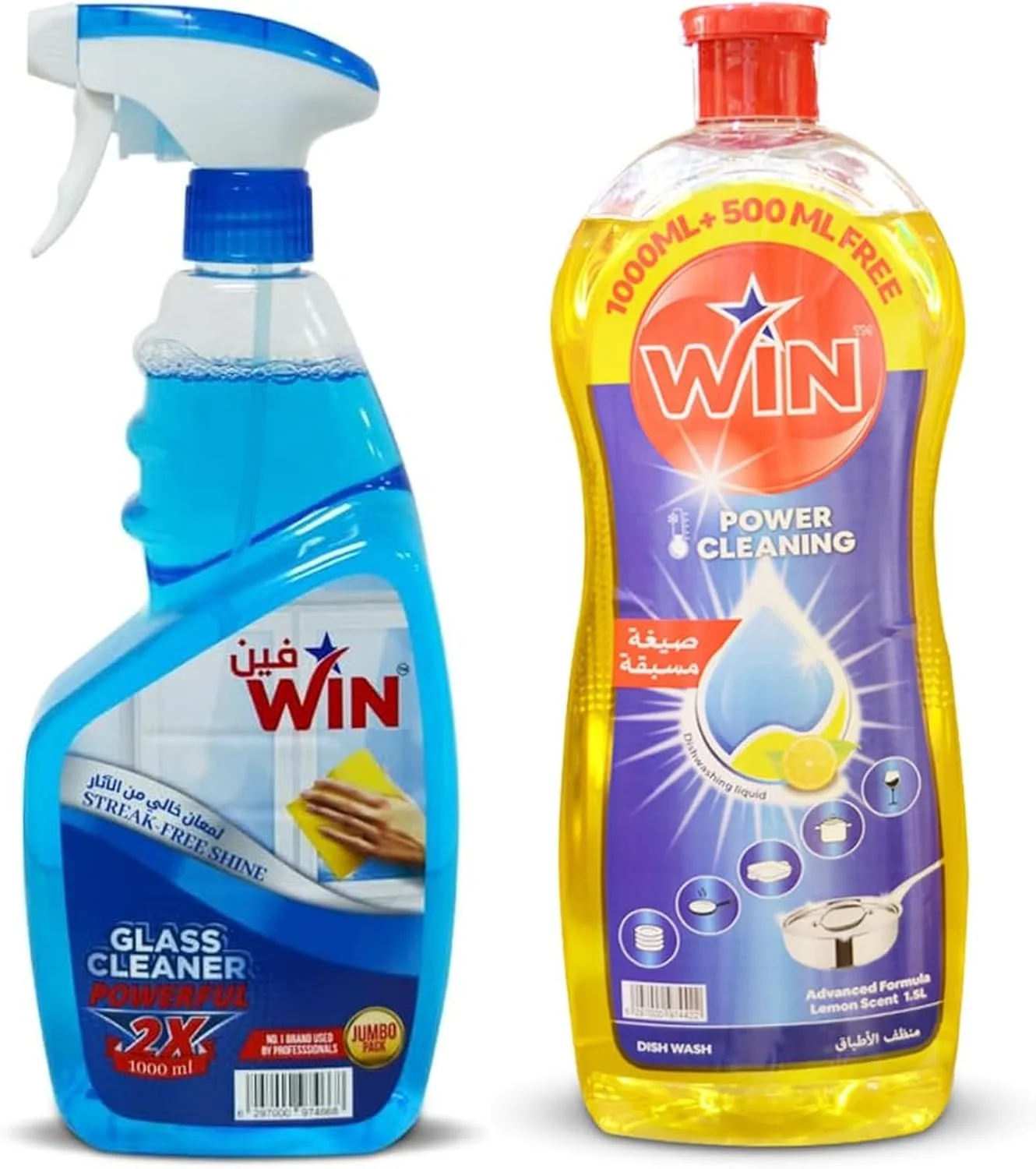 مجموعه شوینده برنده شامل شیشه پاک کن اورجینال 1000 میلی لیتری و مایع ظرفشویی لیمویی 1500 میلی لیتری، فرمولاسیون پیشرفته و قدرت پاک کنندگی بالا
