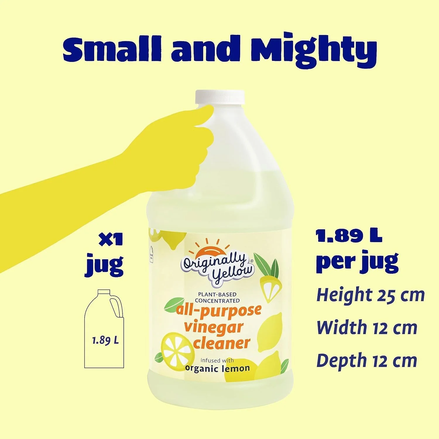 سرکه پاک کننده چند منظوره زرد اورجینال برای محلول تمیز کننده کف خانه با سرکه مقطر | غنی شده با لیمو ارگانیک | لوازم تمیز کننده خانگی گیاهی، 1.89 لیتر (1 بسته)