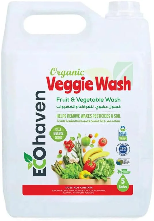 مایع شستشوی میوه و سبزیجات ارگانیک اکوهیون - پاک کننده طبیعی محصولات، گیاهی و غیر سمی - از بین برنده آفت کش ها، آلودگی، باکتری و موم - زیست تخریب پذیر، ایمن برای کودک، گرید غذایی و سازگار با محیط زیست (5 لیتر)