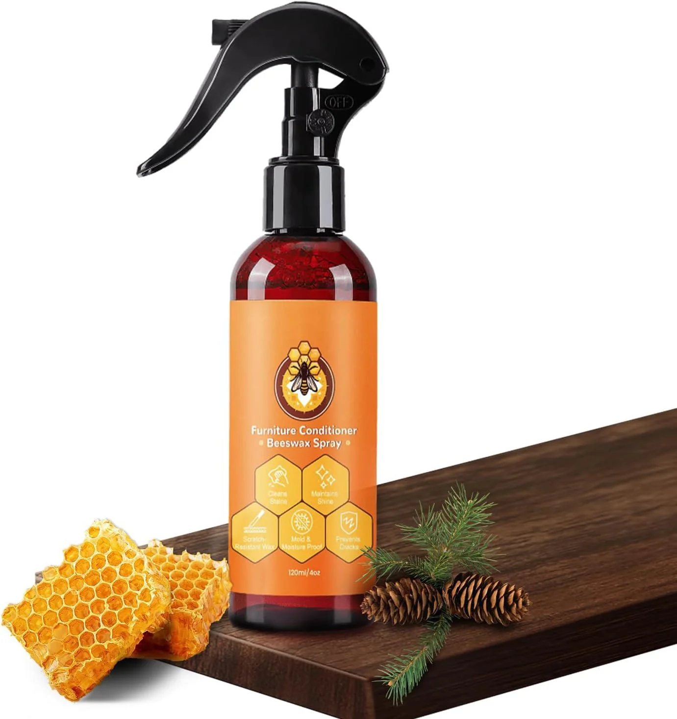 پولیش و تمیز کننده چوب طبیعی، اسپری مبلمان موم زنبور عسل 2 در 1 غیر سمی، نرم کننده کف چوب سخت ایمن برای حیوانات خانگی برای کابینت ها، میزها، درها، احیای درخشندگی، محافظت از روکش چوب (رایحه لیمو)