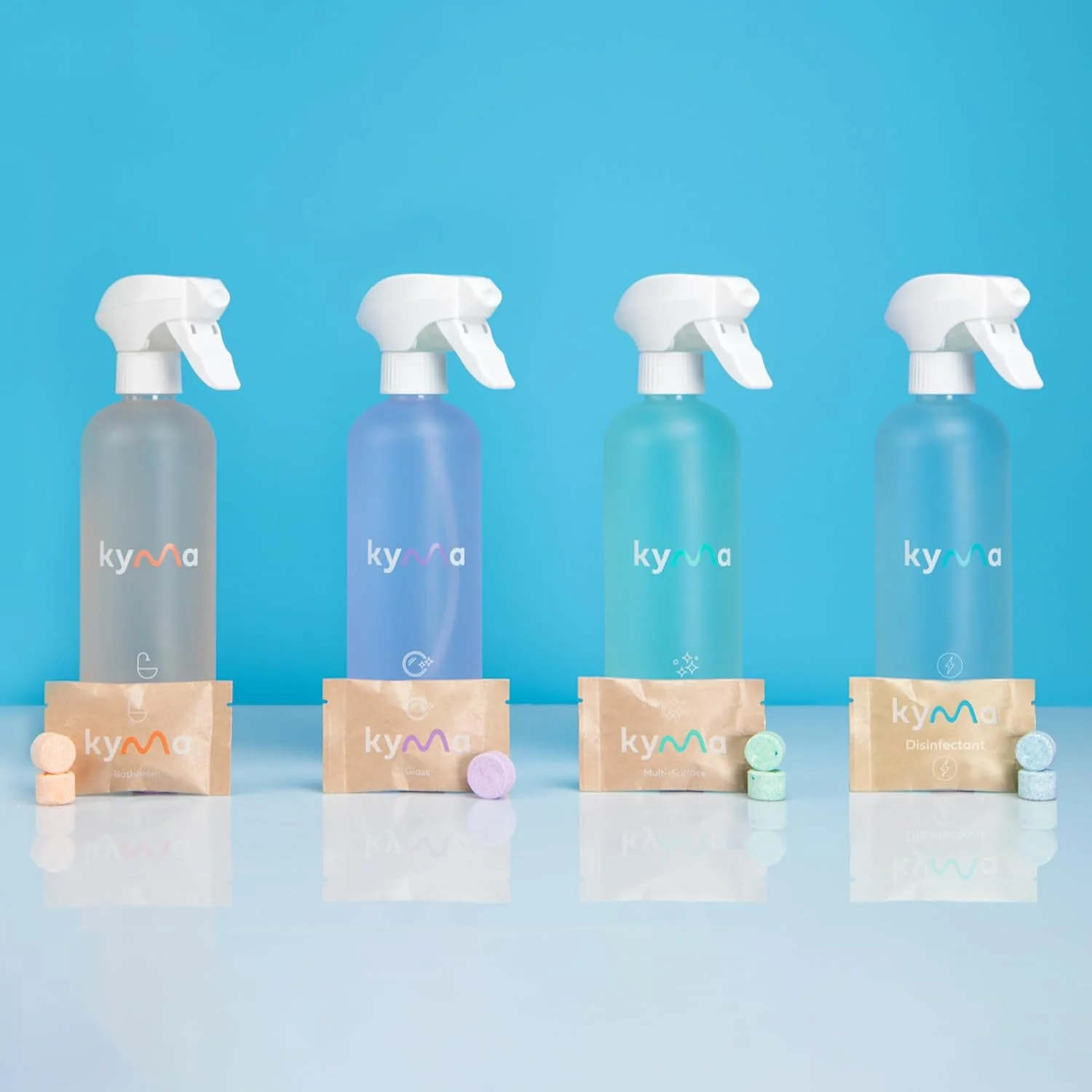 مجموعه چهارتایی کیما، غیر سمی، سازگار با محیط زیست، مبارزه با ویروس ها و باکتری ها، 4 عدد محلول 500 میلی لیتری تمیز کننده سطوح، ضد عفونی کننده، تمیز کننده چند منظوره، تمیز کننده شیشه، تمیز کننده حمام