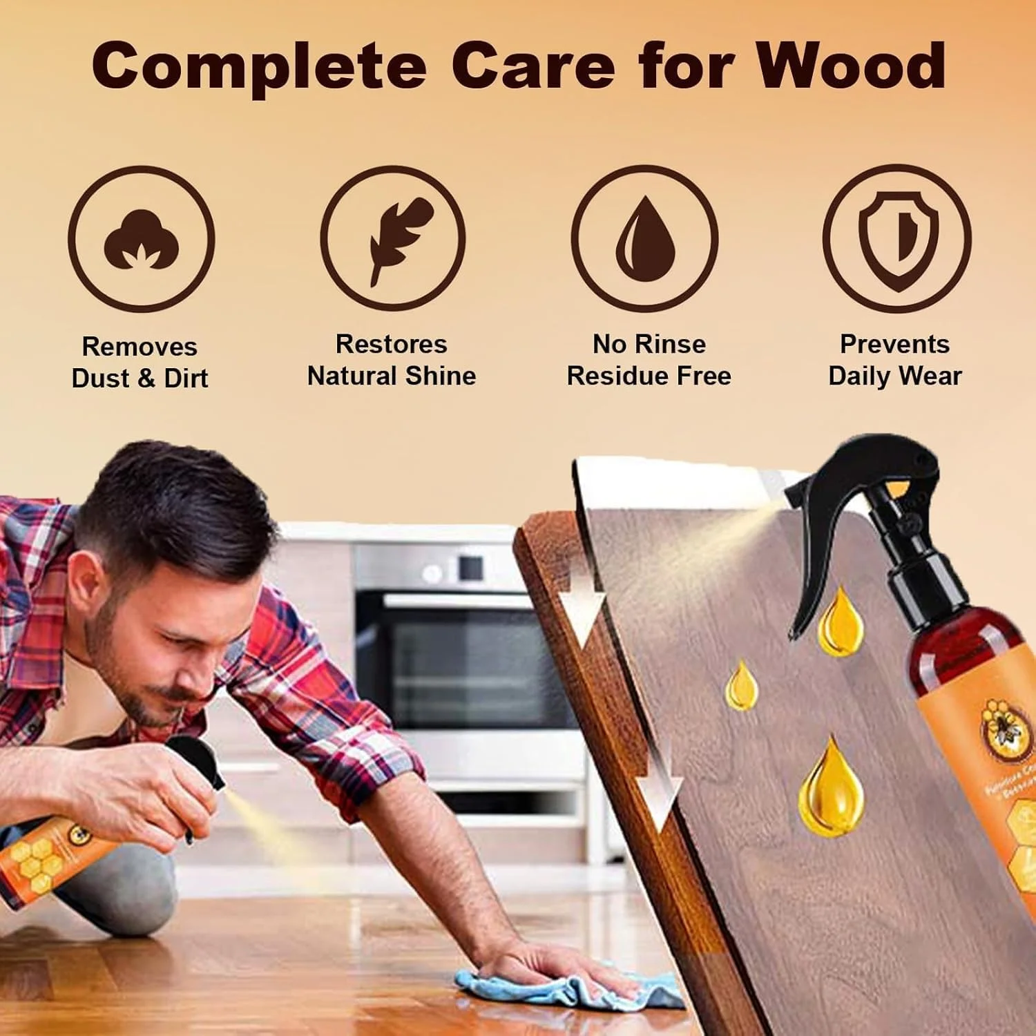 پولیش و تمیز کننده چوب طبیعی، اسپری مبلمان موم زنبور عسل 2 در 1 غیر سمی، نرم کننده کف چوب سخت ایمن برای حیوانات خانگی برای کابینت ها، میزها، درها، احیای درخشندگی، محافظت از روکش چوب (رایحه لیمو)
