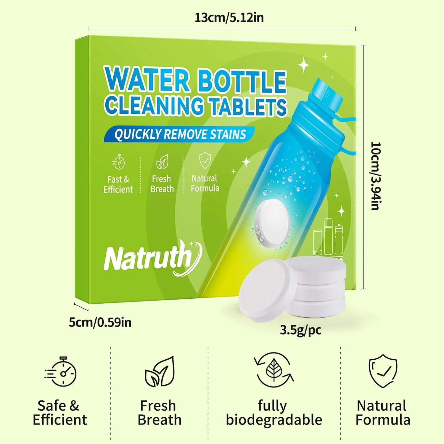 قرص های تمیز کننده بطری آب ناترث، بسته 20 عددی، بسته بندی جداگانه برای تمیز کردن انواع ظروف استیل ضد زنگ، پلاستیکی و شیشه ای