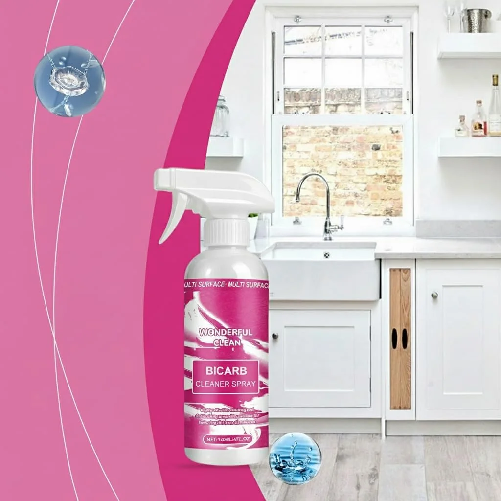 اسپری تمیز کننده طبیعی جوش شیرین 120 میلی لیتر - چند منظوره، غیر سمی، سازگار با محیط زیست، پاک کننده چربی و پولیش بدون خش، رایحه لیمو وربنا، ایمن برای آشپزخانه، از بین برنده بوی نامطبوع