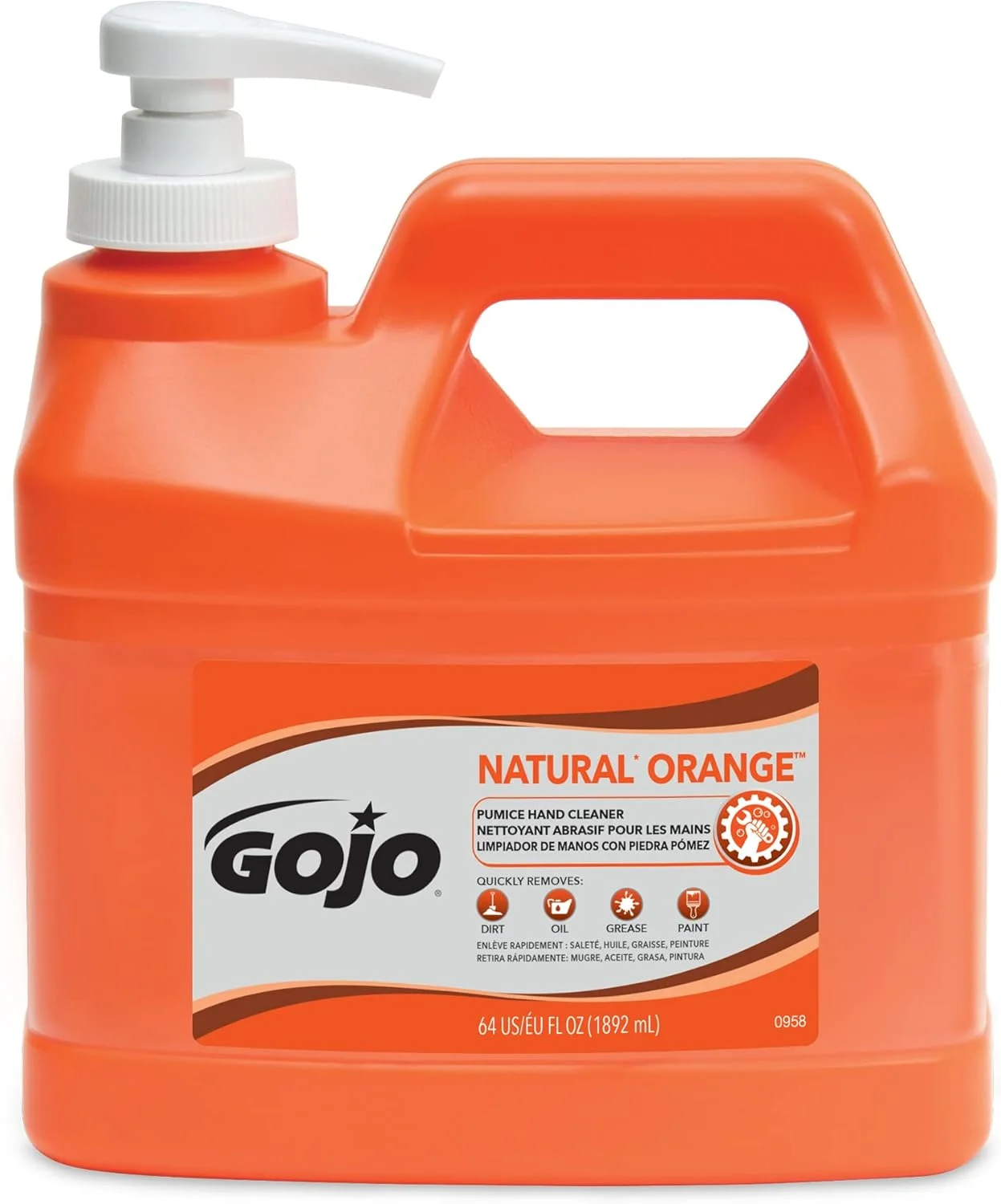 مایع دستشویی صنعتی پرتقالی گوجو با سنگ پا، 1/2 گالن لوسیون پاک کننده سریع دست با بطری پمپی سنگ پا - 0958-04