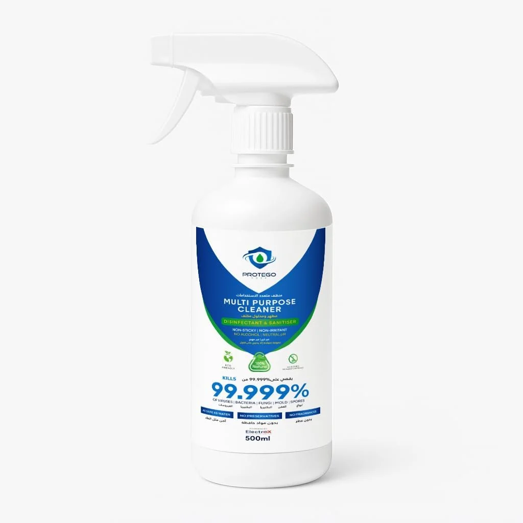 اسپری پاک کننده چند منظوره طبیعی، اسید هیپوکلروس - از بین برنده 99.9٪ میکروب ها | پاک کننده چند سطحی غیر سمی | اسپری ضد عفونی کننده و پاک کننده سازگار با محیط زیست برای آشپزخانه و خانه - (بطری 500 میلی لیتری)