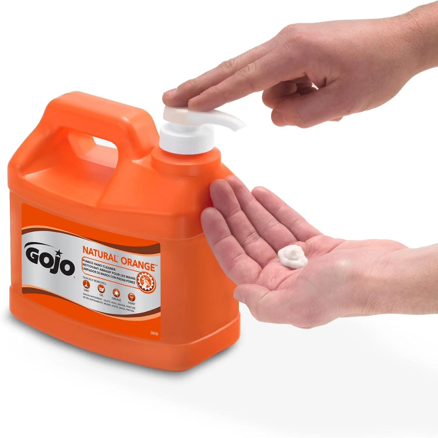 مایع دستشویی صنعتی پرتقالی گوجو با سنگ پا، 1/2 گالن لوسیون پاک کننده سریع دست با بطری پمپی سنگ پا - 0958-04