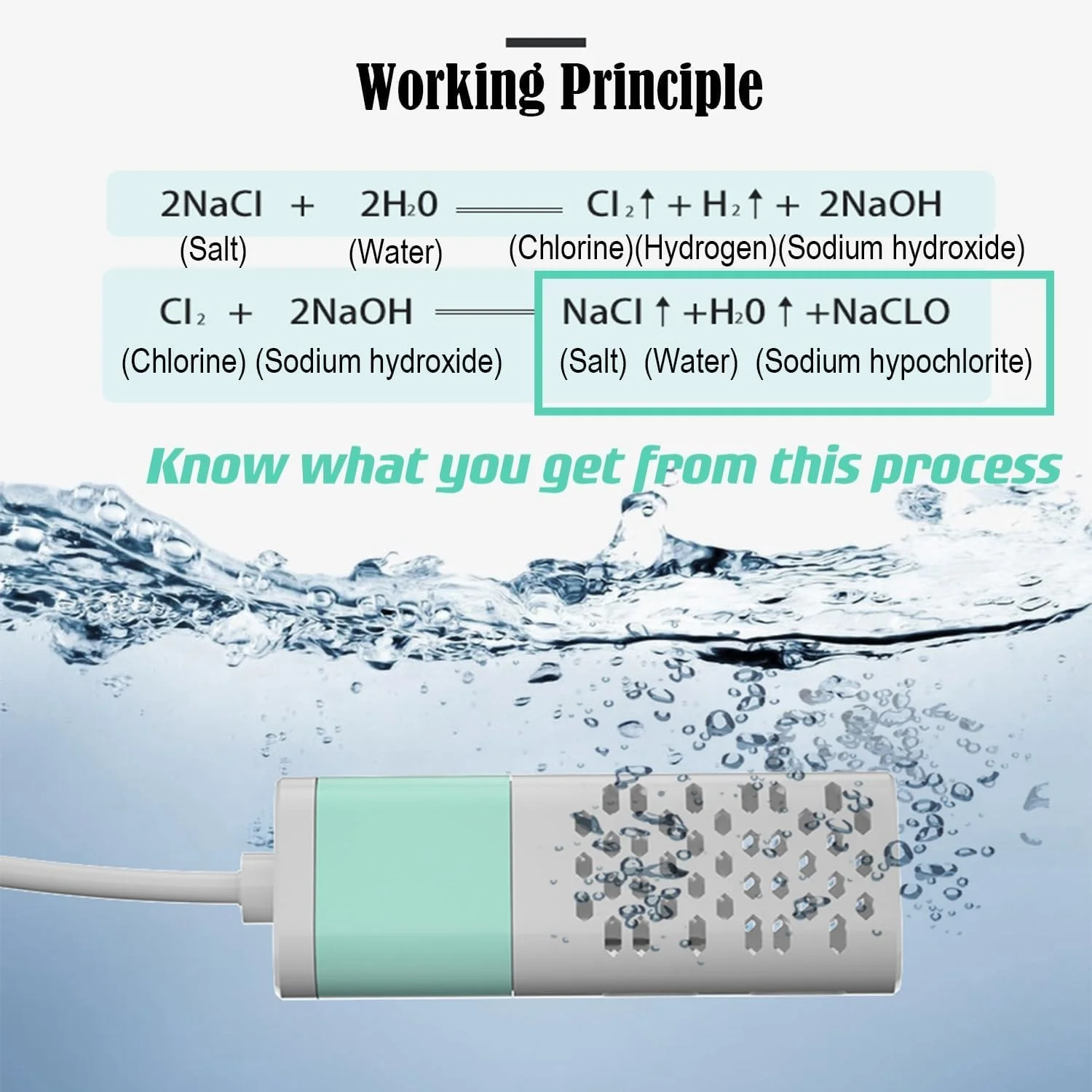دستگاه تولید سدیم هیپوکلریت NALACAL، شامل نوارهای تست کلر، دستگاه تولید الکترولیتی سدیم هیپوکلریت خانگی، ضد عفونی کننده خانگی، پاک کننده چند منظوره، چربی زدا برای خانه و تجارت