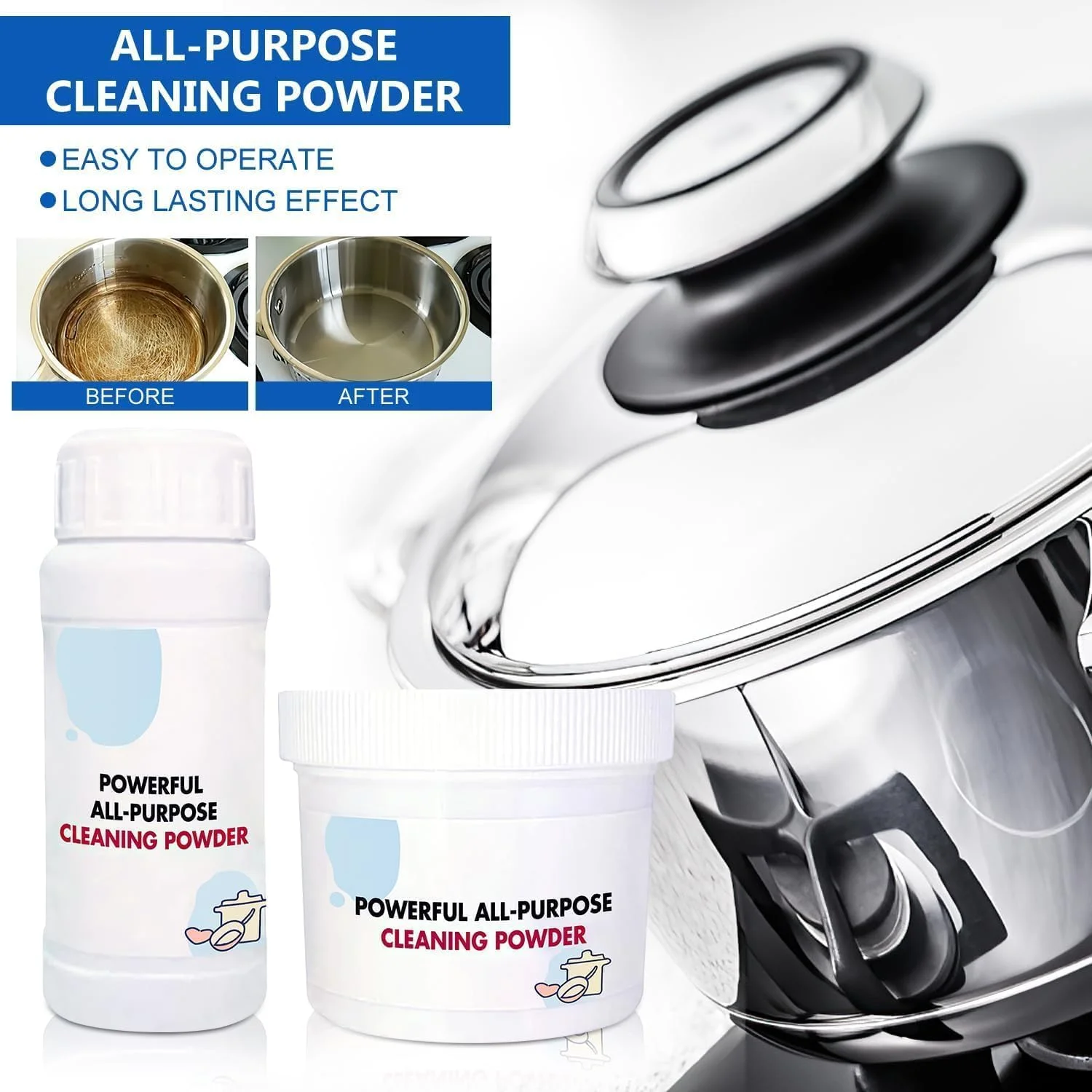 پودر پاک کننده نالاکال برای آلودگی روغن آشپزخانه، پودر تمیز کننده چند منظوره آشپزخانه و پاک کننده زنگ زدگی فوم همه منظوره، عامل تمیز کننده قوی چند منظوره خانگی (2 عدد + اسفنج)