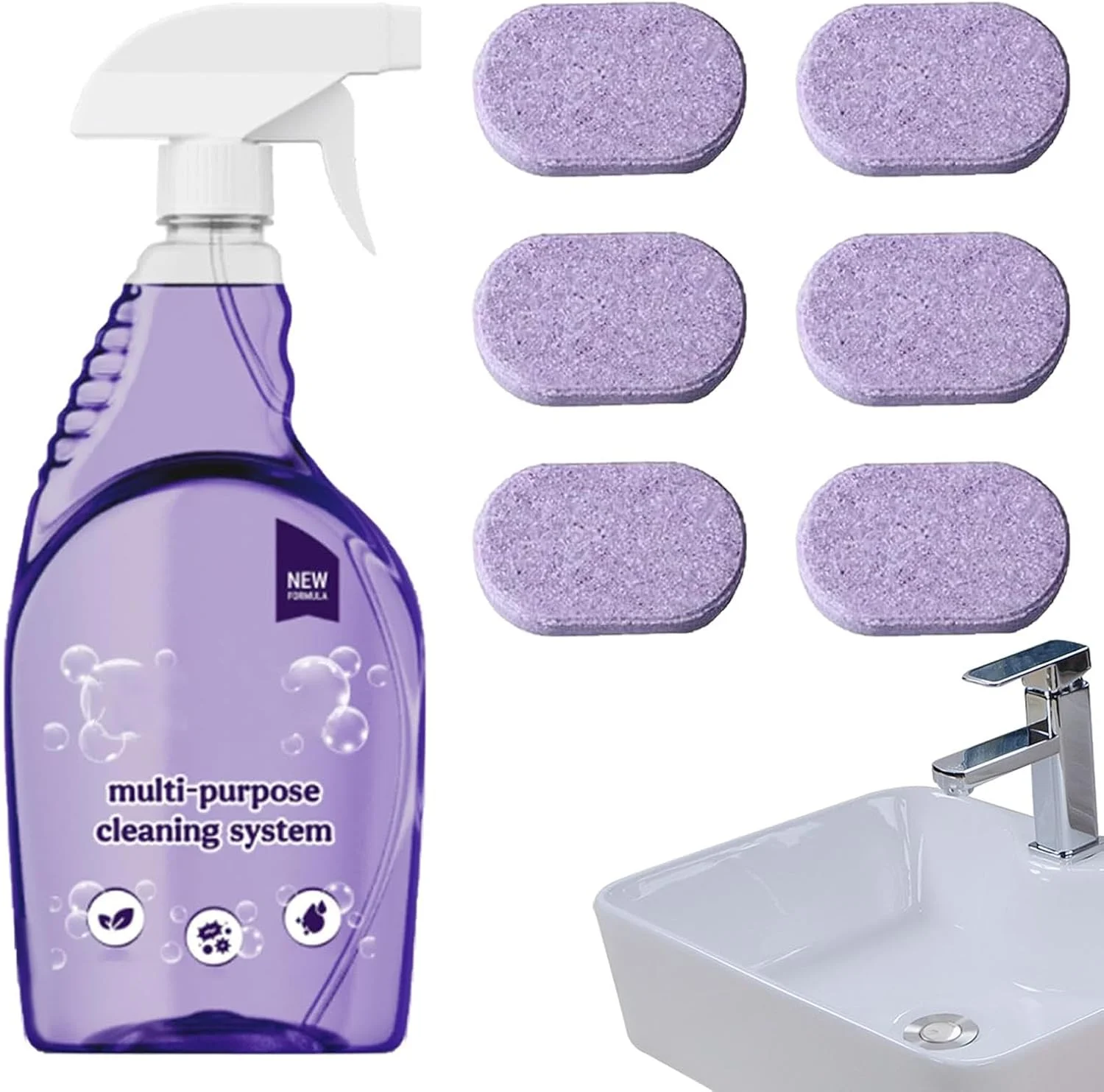 اسپری تمیز کننده چند منظوره، اسپری تمیز کننده خانگی 500 میلی لیتری، سیستم تمیز کننده چند منظوره با قرص های تمیز کننده چند منظوره، تمیز کننده چند منظوره آشپزخانه برای آشپزخانه ها و لوازم خانگی