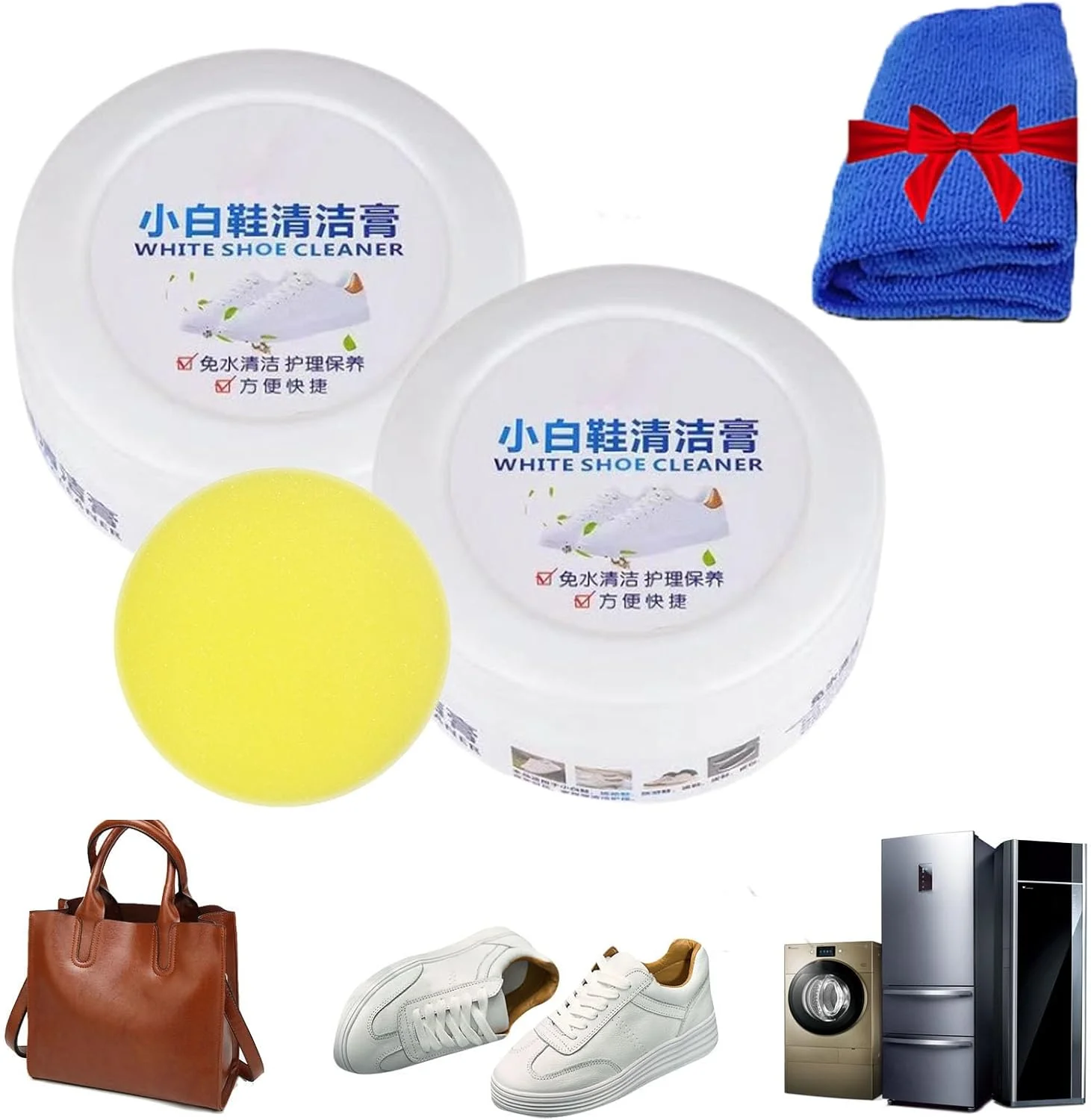 کرم تمیز کننده چند منظوره کفش سفید، کرم تمیز کننده چند منظوره، کرم چند منظوره تمیز کننده و لکه بر، خمیر جامد ضد آلودگی، کرم تمیز کننده لکه های کفش، بدون نیاز به شستشو (*2)