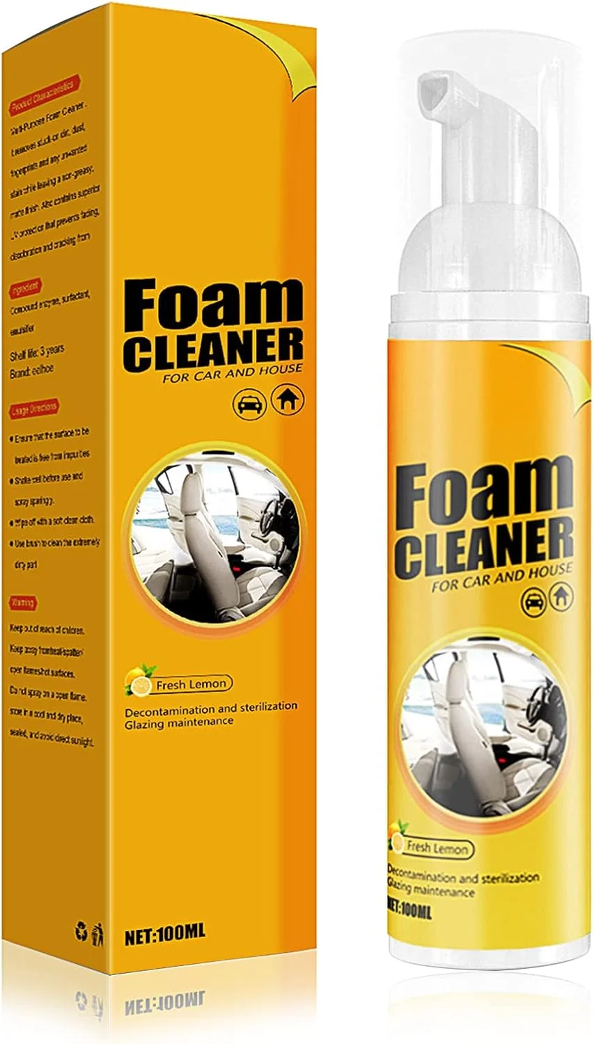 اسپری فوم پاک کننده چند منظوره خودرو، 100 میلی لیتر، بدون نیاز به آبکشی، تمیز کننده داخل خودرو، پاک کننده فوم چند منظوره بدون چربی با رایحه لیمو برای خودرو، خانه و آشپزخانه