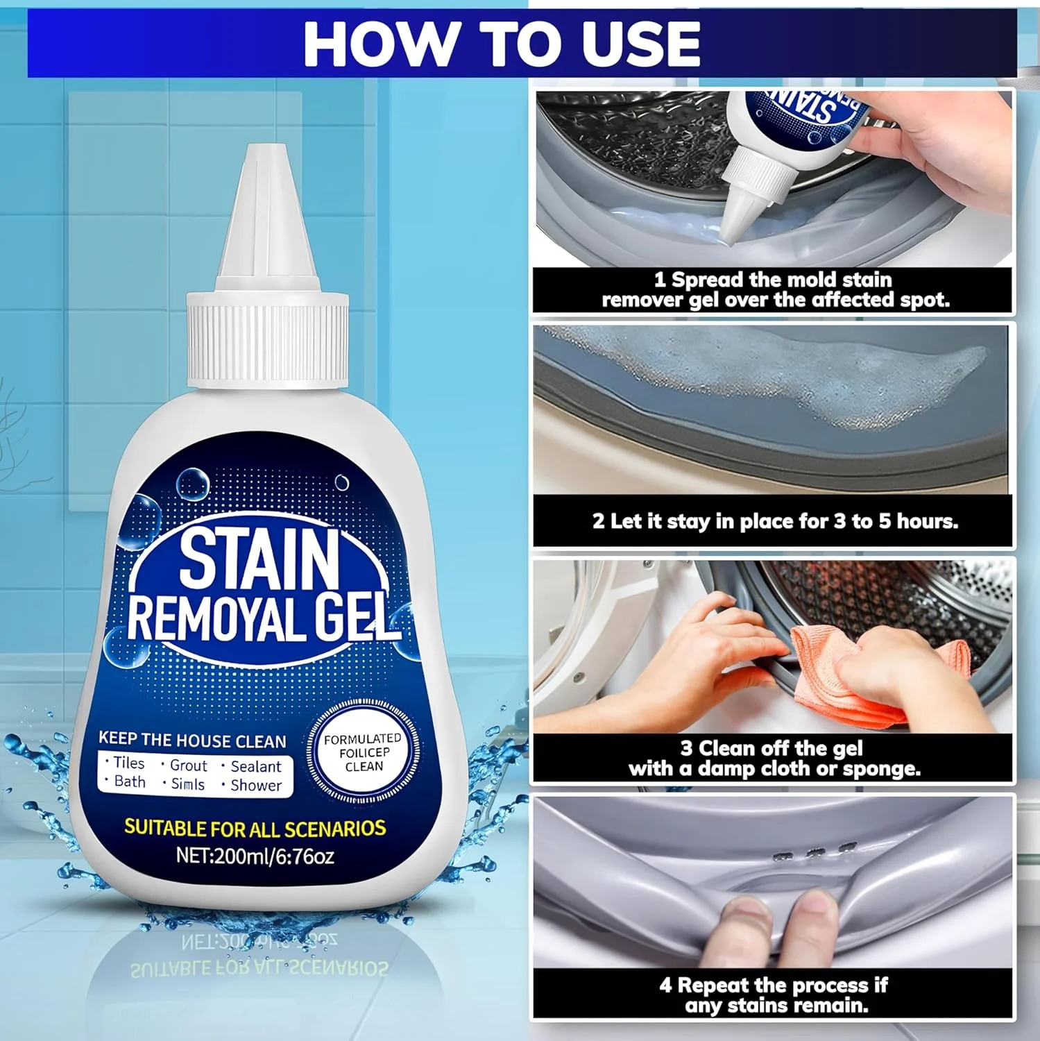 ژل لکه بر 200 میلی لیتر، پاک کننده چند منظوره سطوح خانگی برای ماشین لباسشویی، نوارهای یخچال، دوغاب حمام، کاشی، تمیز کردن عمیق آشپزخانه و سینک و از بین بردن بو ژل لکه بر 200 میلی لیتر، پاک کننده چند منظوره سطوح خانگی برای ماشین لباسشویی، نوارهای یخچال، دوغاب حمام، کاشی، تمیز کردن عمیق آشپزخانه و سینک و از بین بردن بو