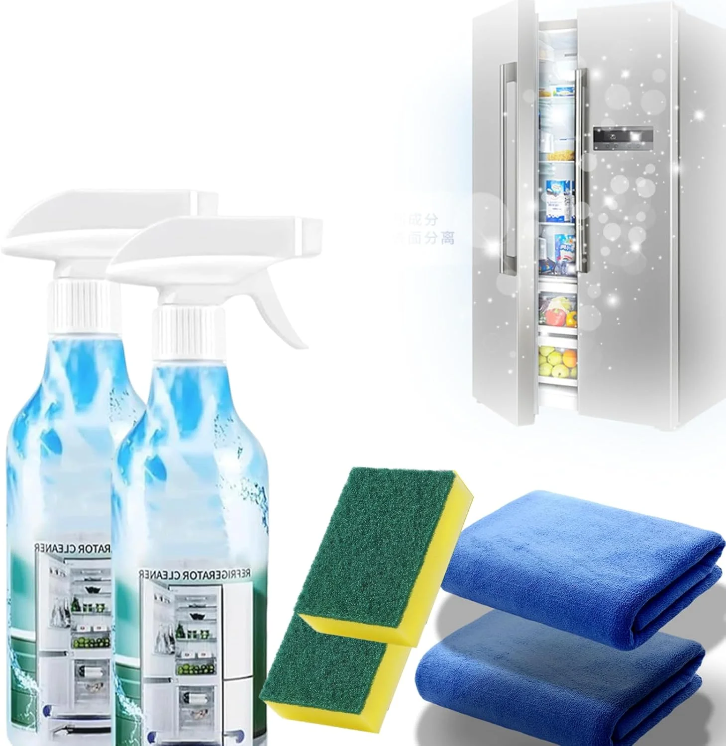اسپری پاک کننده چند منظوره یخچال با ظرفیت بالا، پاک کننده داخل یخچال (2 عدد)