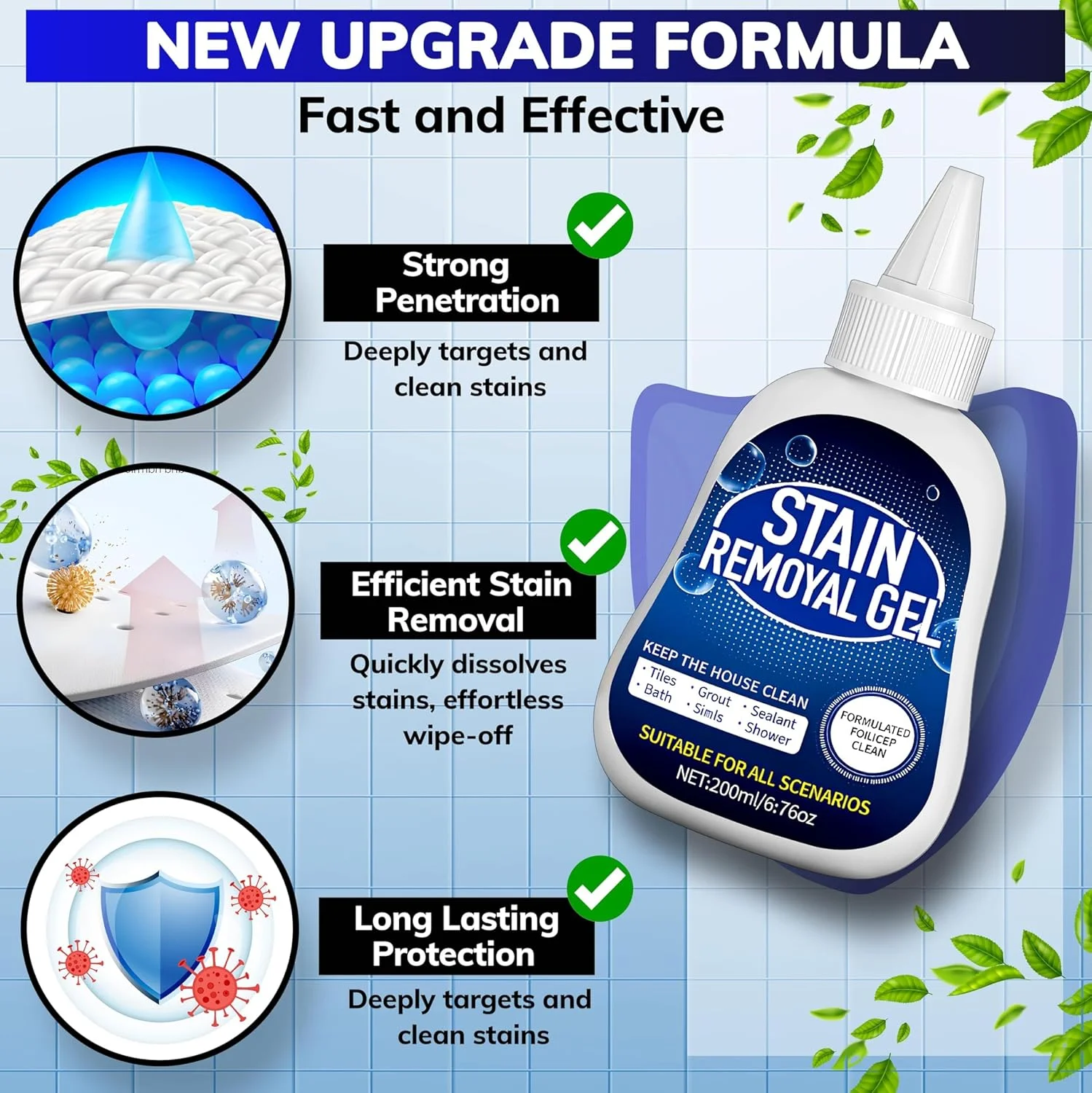 ژل لکه بر 200 میلی لیتر، پاک کننده چند منظوره سطوح خانگی برای ماشین لباسشویی، نوارهای یخچال، دوغاب حمام، کاشی، تمیز کردن عمیق آشپزخانه و سینک و از بین بردن بو ژل لکه بر 200 میلی لیتر، پاک کننده چند منظوره سطوح خانگی برای ماشین لباسشویی، نوارهای یخچال، دوغاب حمام، کاشی، تمیز کردن عمیق آشپزخانه و سینک و از بین بردن بو