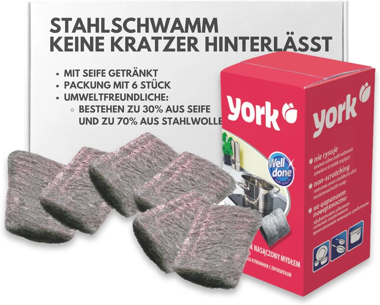 پد صابونی چند منظوره یورک (بسته 6 عددی) تمیز کننده عمیق ظروف، اسکاچ آشپزخانه