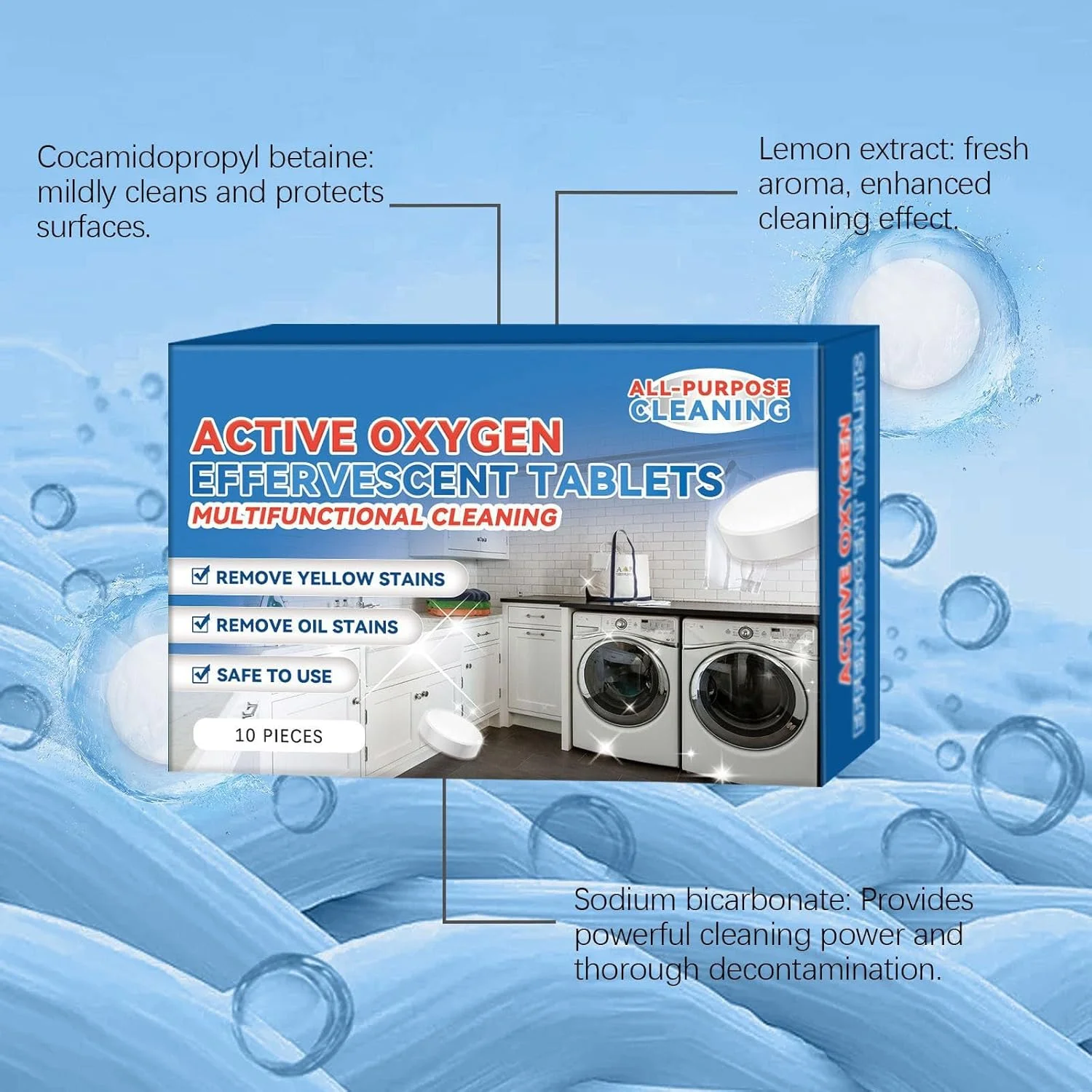 ورق تمیز کننده اکسیژن فعال چند منظوره برای تمیز کردن لکه های روغن و چربی سنگین آشپزخانه، ورق تمیز کننده چند منظوره (سفید، 2.5x2.5 سانتی متر)