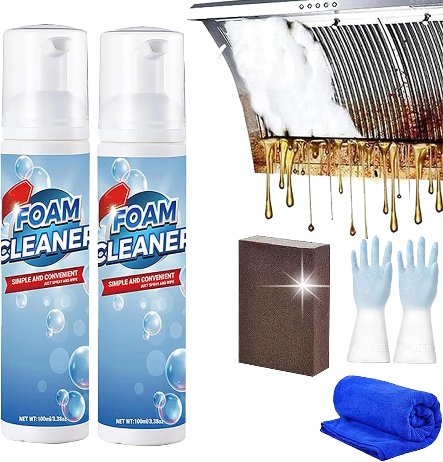فوم پاک کننده چند منظوره - فقط اسپری و پاک کنید، اسپری پاک کننده همه منظوره، اسپری فوم حباب دار، پاک کننده فوم لکه های روغن سنگین، پاک کننده لکه بر بدون نیاز به آبکشی (3 عدد، 60 میلی لیتر)