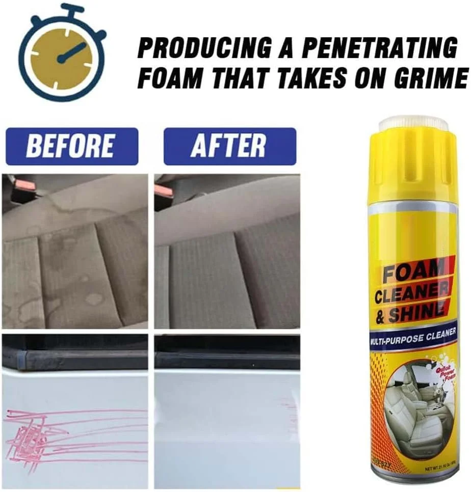 اسپری فوم تمیز کننده و براق کننده چند منظوره - 600 گرم احیا کننده سطوح داخلی | محافظت در برابر اشعه ماوراء بنفش | پاک کننده آسان آلودگی و جرم برای خودرو و منزل