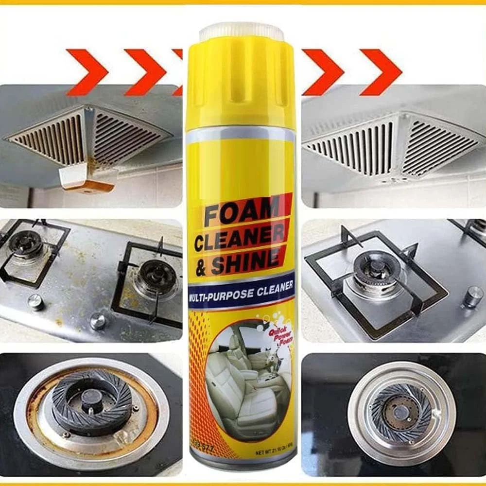 اسپری فوم تمیز کننده و براق کننده چند منظوره - 600 گرم احیا کننده سطوح داخلی | محافظت در برابر اشعه ماوراء بنفش | پاک کننده آسان آلودگی و جرم برای خودرو و منزل