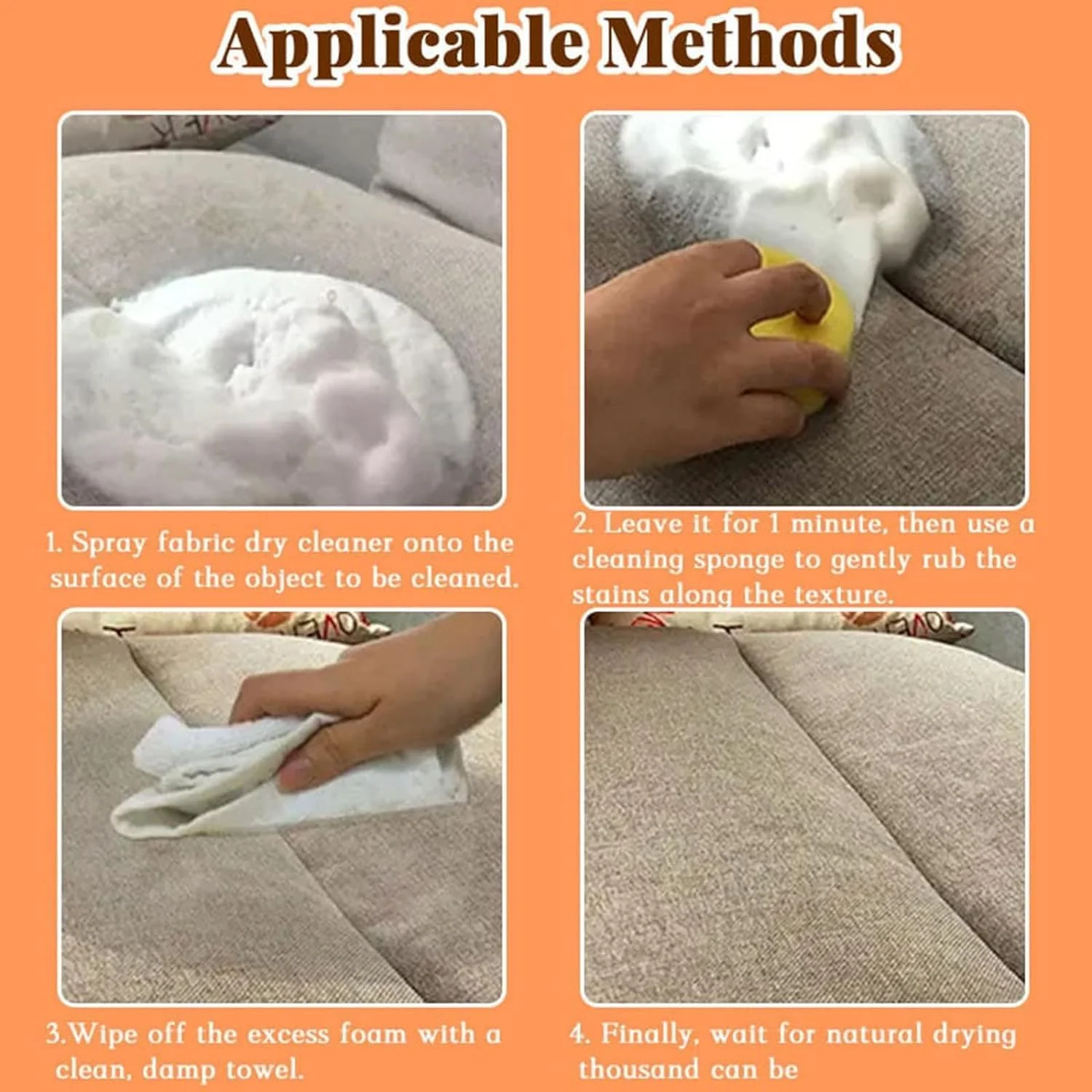 اسپری فوم خشکشویی پارچه چند منظوره، پاک کننده فوم لباس بدون نیاز به آبکشی، پاک کننده فوم خشک برای لباس، پاک کننده لکه های همه منظوره بدون نیاز به آبکشی برای لباس (1)