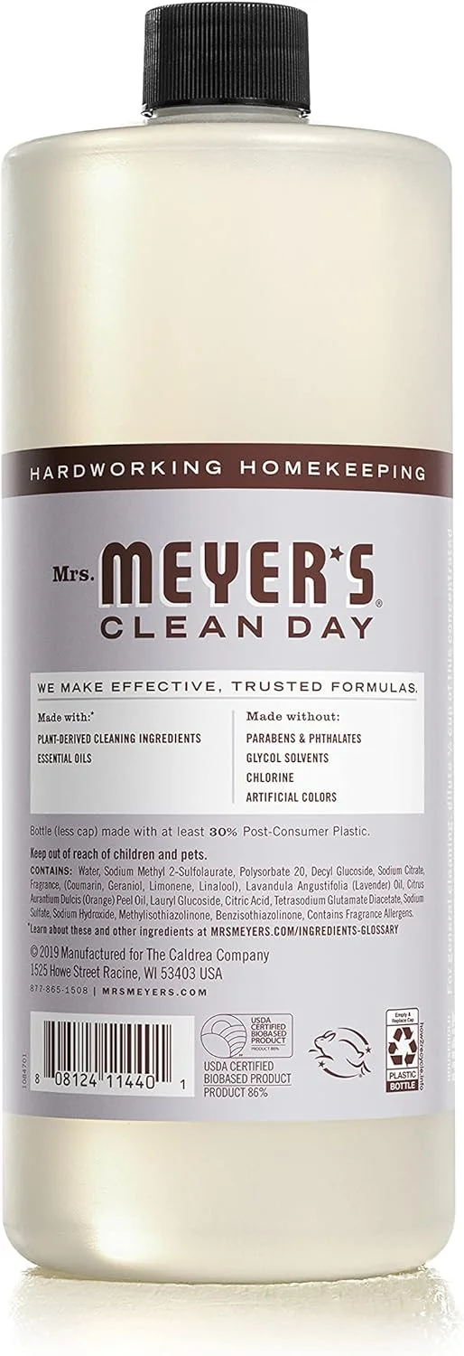 مایع پاک کننده چند منظوره غلیظ MRS. MEYER'S CLEAN DAY، مناسب برای تمیز کردن کف، کاشی، پیشخوان، اسطوخودوس، 946 میلی لیتر