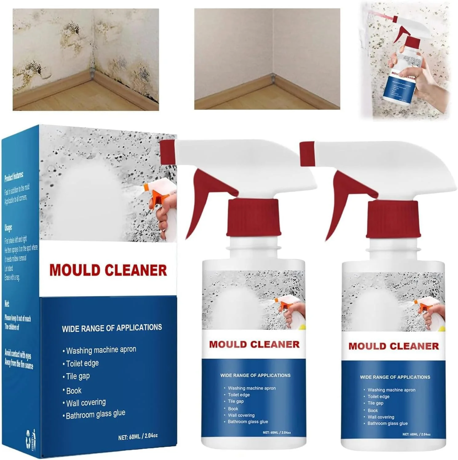 اسپری پاک کننده کپک Makbeaty، 2 عددی، پاک کننده کپک و قارچ، پاک کننده فوم چند منظوره، اسپری موثر از بین برنده کپک سیاه، رنگ ضد کپک داخلی برای کاشی حمام آشپزخانه