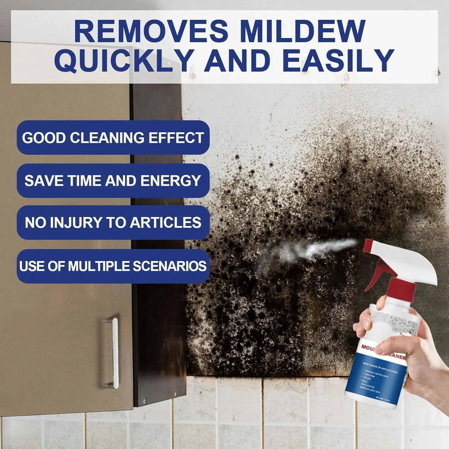 اسپری پاک کننده کپک Makbeaty، 2 عددی، پاک کننده کپک و قارچ، پاک کننده فوم چند منظوره، اسپری موثر از بین برنده کپک سیاه، رنگ ضد کپک داخلی برای کاشی حمام آشپزخانه