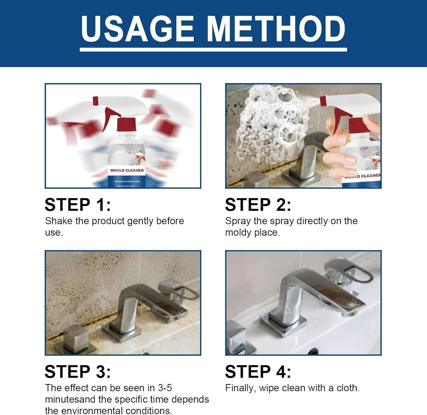 اسپری پاک کننده کپک Makbeaty، 2 عددی، پاک کننده کپک و قارچ، پاک کننده فوم چند منظوره، اسپری موثر از بین برنده کپک سیاه، رنگ ضد کپک داخلی برای کاشی حمام آشپزخانه