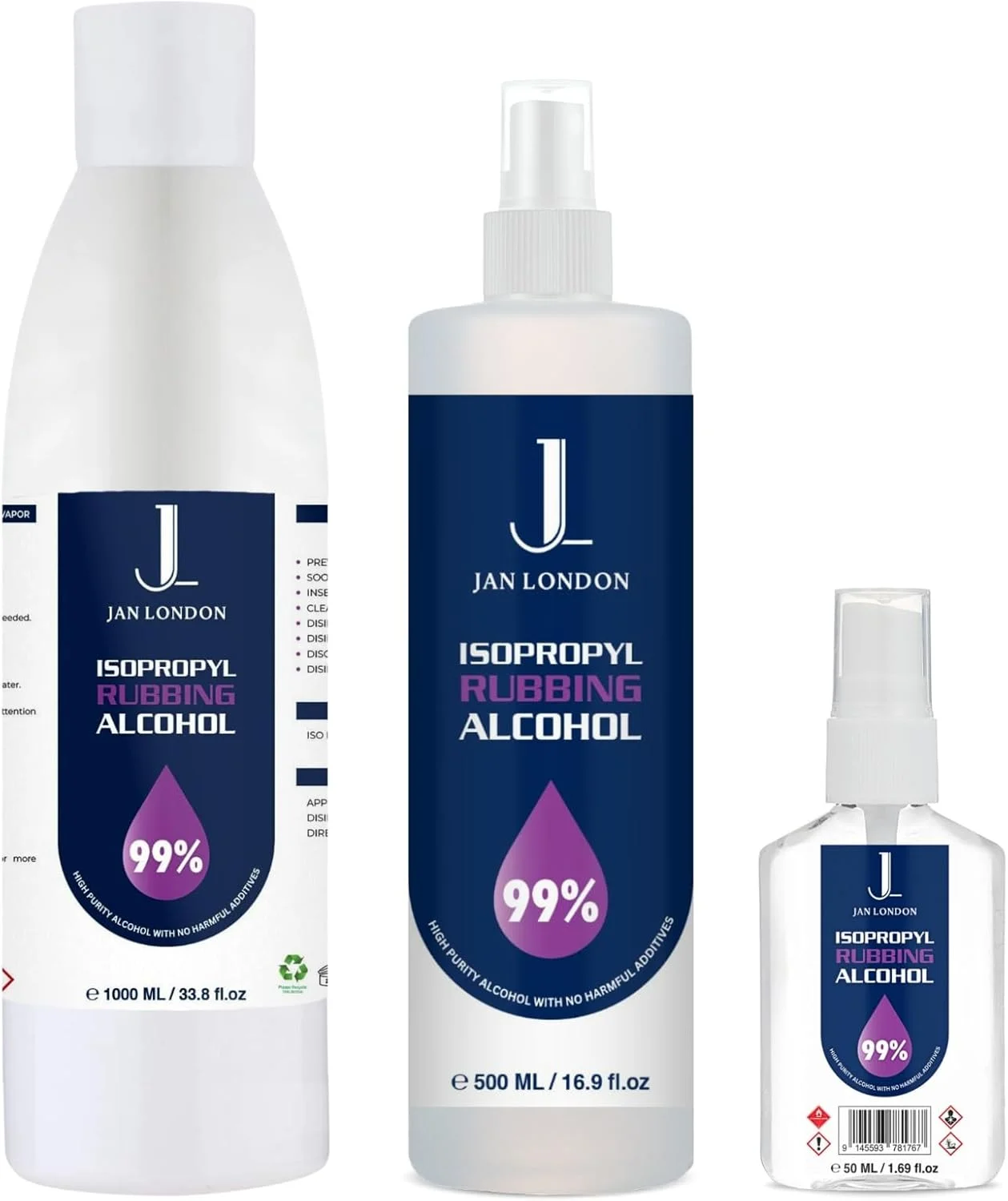 الکل ایزوپروپیل جان لندن، IPA با خلوص بالا 99.9% - ضدعفونی کننده و پاک کننده چند منظوره برای سطوح، لوازم الکترونیکی، کمک های اولیه و موارد دیگر - تبخیر سریع، بدون باقیمانده، بسته 3 عددی، 1550 میلی لیتر