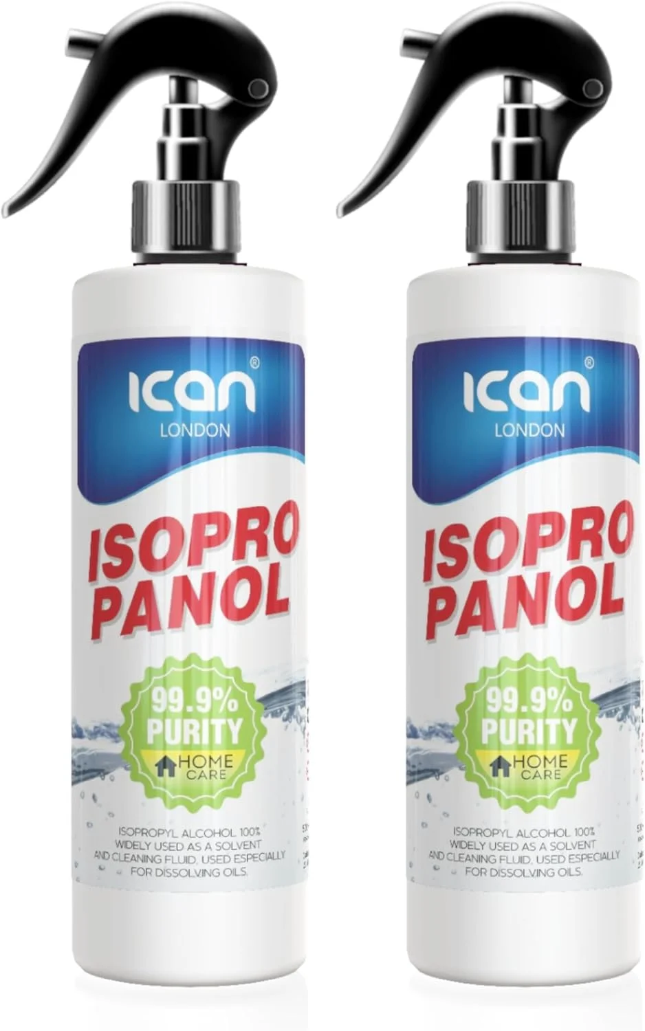 ایزوپروپانول الکل Ican London / مایع تمیز کننده ایزوپروپیل الکل خالص 99.9%، اسپری 500 میلی لیتری، مجموعه 2 عددی