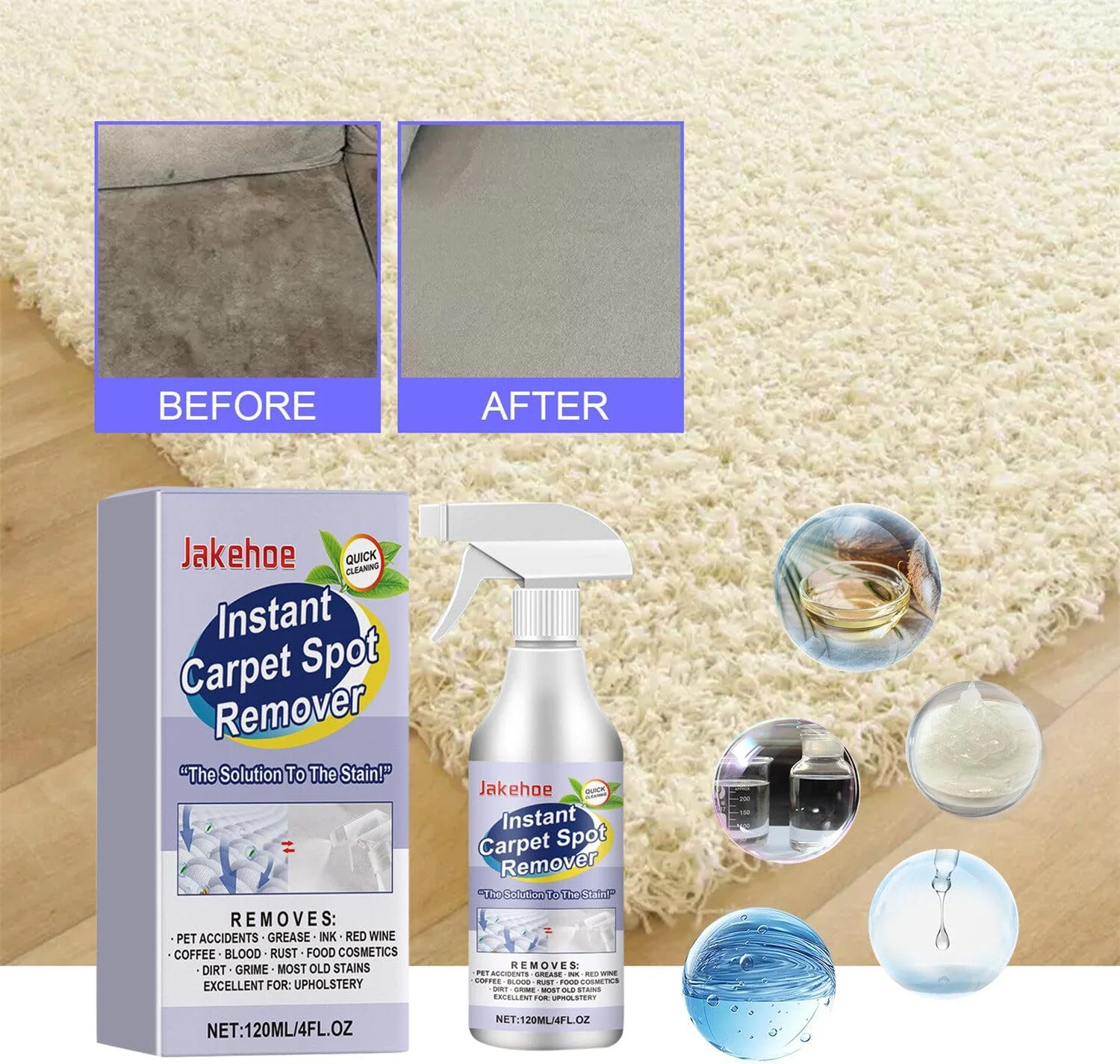 مایع تمیز کننده پارچه جولریتیک، مناسب دکوراسیون داخلی، مبل، فرش، صندلی، فرش و پتو، می تواند به سرعت لکه ها، کثیفی و بو را از بین ببرد، بطری 120 میلی لیتری (4oz)