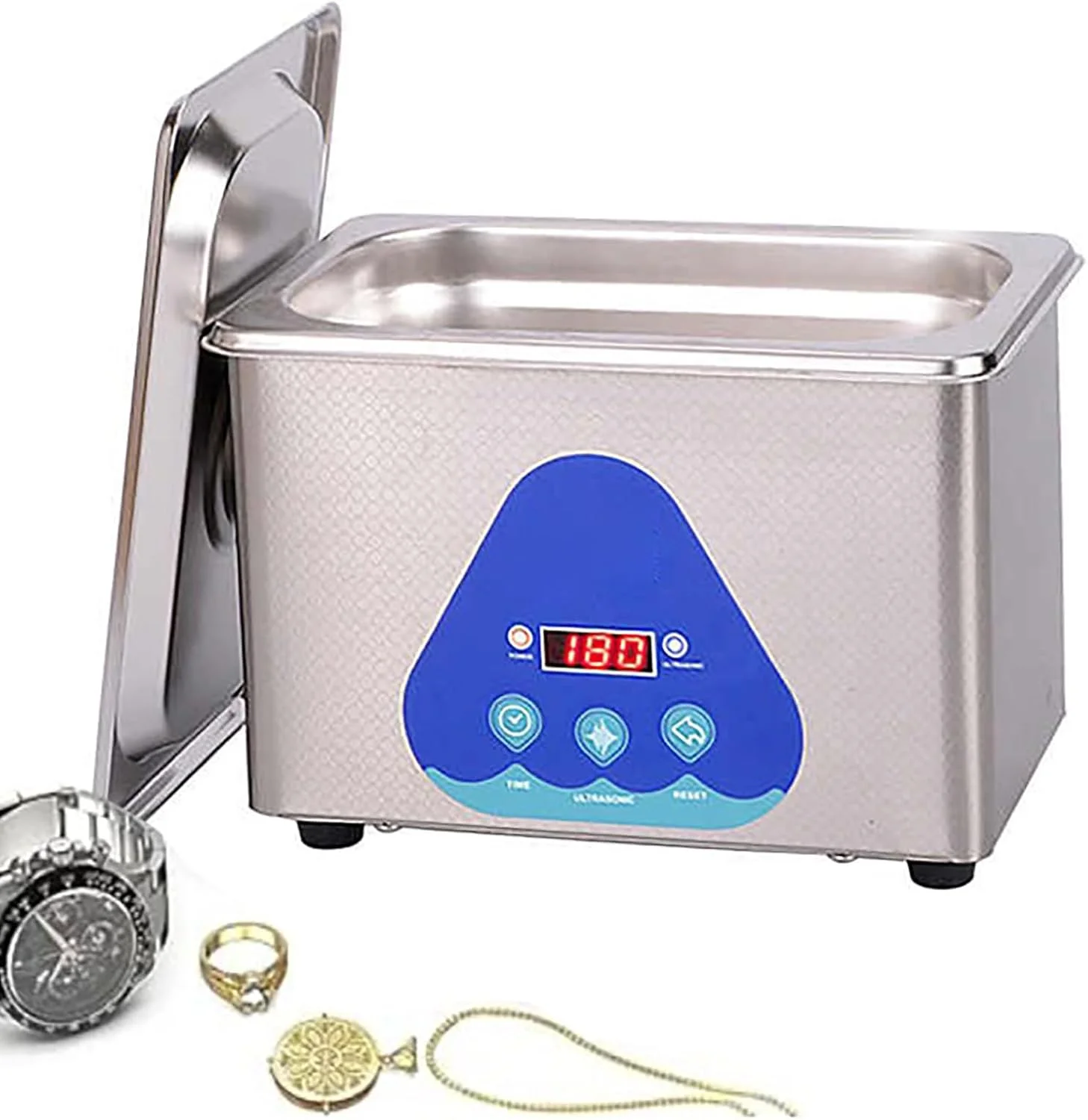 دستگاه تمیز کننده التراسونیک حرفه ای JavoN با ظرفیت 0.8 لیتر، دستگاه تمیز کننده اولتراسوند، با تایمر، استیل ضد زنگ، برای حلقه، نقره، عینک، ساعت، جواهرات، سکه، لوازم جانبی صنعتی، برد مدار و غیره