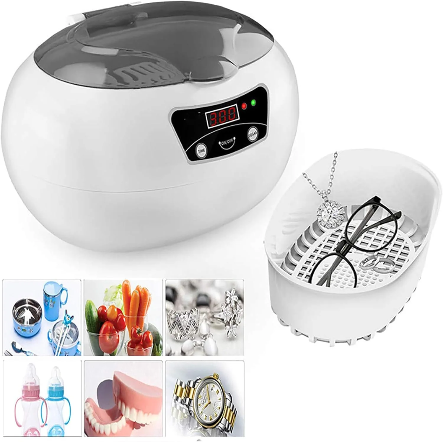دستگاه تمیز کننده اولتراسونیک 2.5 لیتری JavoN، تمیز کننده میوه و سبزیجات خانگی، با تایمر دیجیتال، برای جواهرات، عینک، انگشتر، سکه، شیشه شیر، میوه ها و سبزیجات