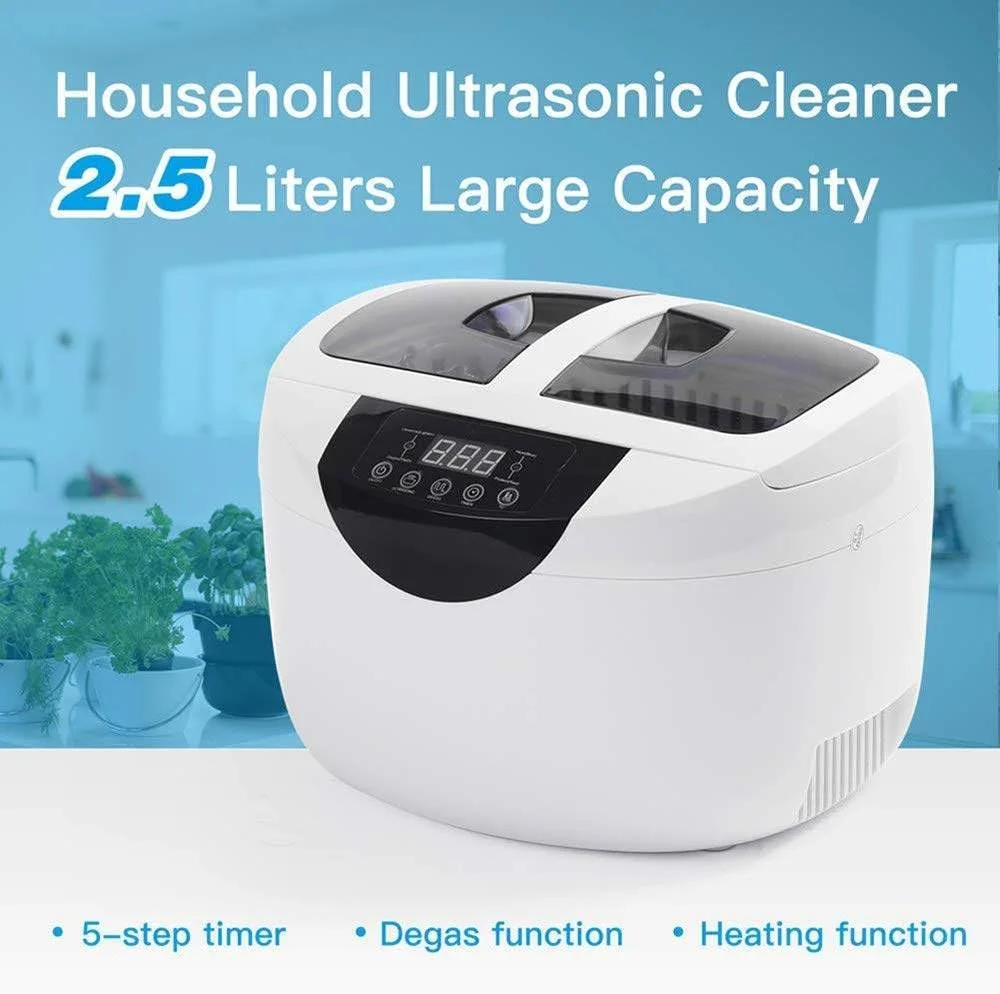 دستگاه تمیز کننده اولتراسونیک 2.5 لیتری JavoN، تمیز کننده میوه و سبزیجات خانگی، با تایمر دیجیتال، برای جواهرات، عینک، انگشتر، سکه، شیشه شیر، میوه ها و سبزیجات