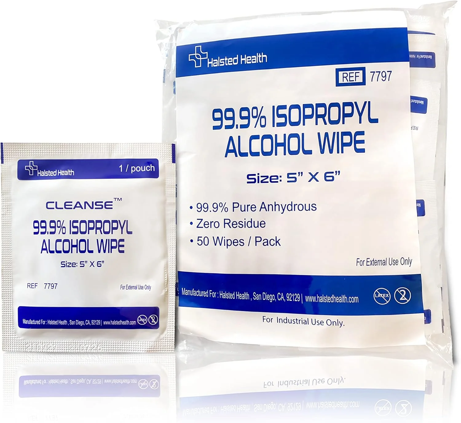 دستمال مرطوب حاوی الکل ایزوپروپیل 99.9% Cleanse، بسته 50 عددی، بدون پرز، غیر سایشی، بدون باقی مانده آب، ایده آل برای لوازم الکترونیکی، مصارف خانگی، تجهیزات کار، ایمن برای تمیز کردن وسایل تکنولوژی و صفحه نمایش (6 x 5 اینچ)