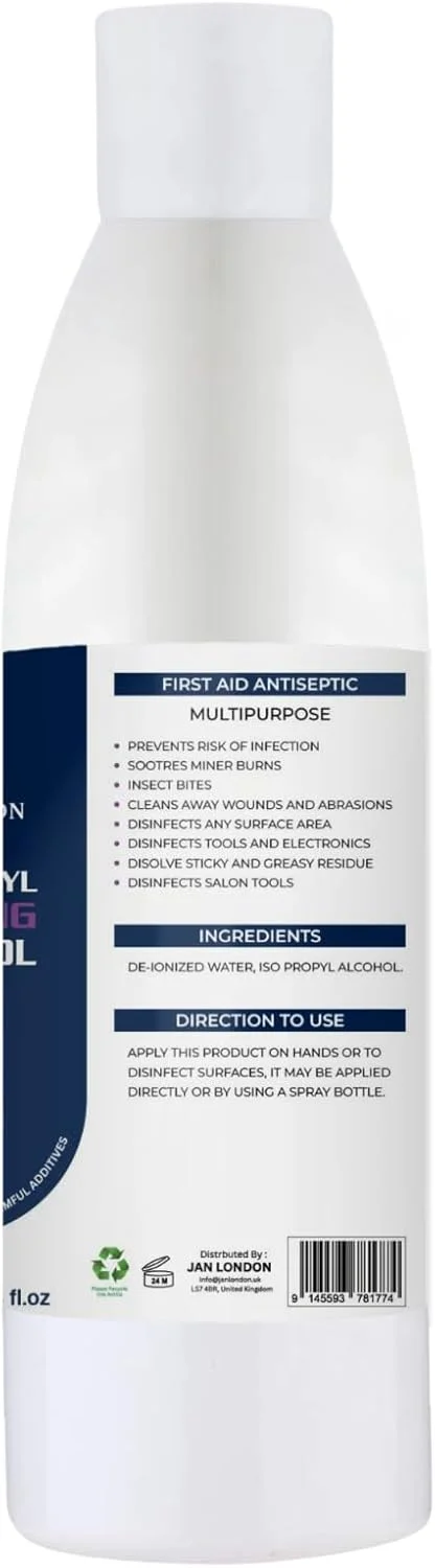 الکل مالشی ایزوپروپیل JAN LONDON، IPA 70% - ضد عفونی کننده و پاک کننده چند منظوره برای زخم ها، سطوح، لوازم الکترونیکی - خشک شدن سریع، بدون باقی مانده، 1 لیتر