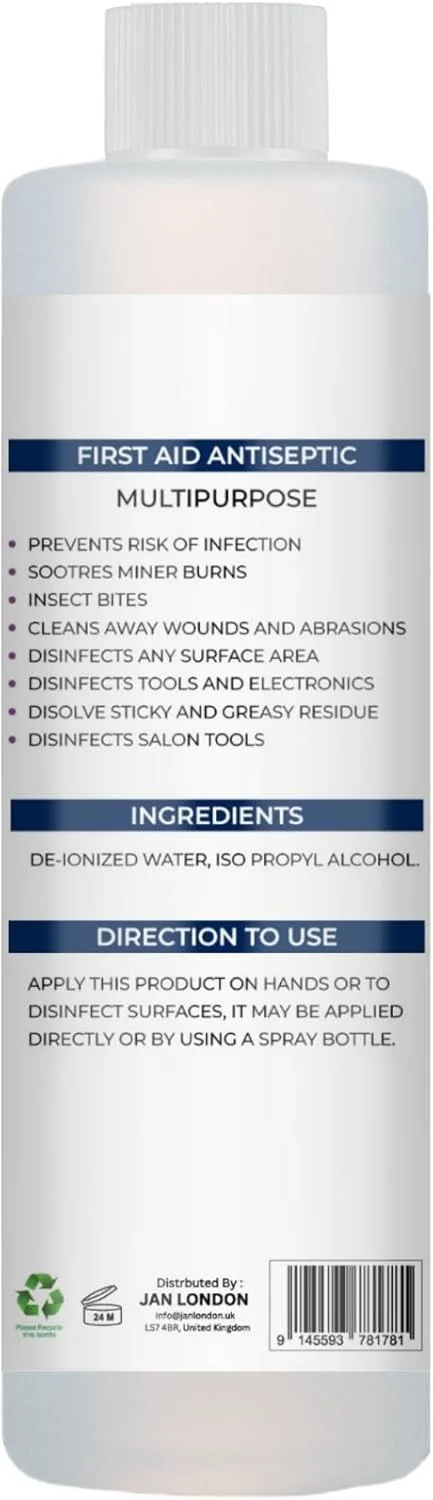 الکل ایزوپروپیل طبی جان لندن، IPA 70% - ضدعفونی کننده و پاک کننده چند منظوره برای زخم ها، سطوح، لوازم الکترونیکی - خشک شدن سریع، بدون باقی مانده، 250 میلی لیتر