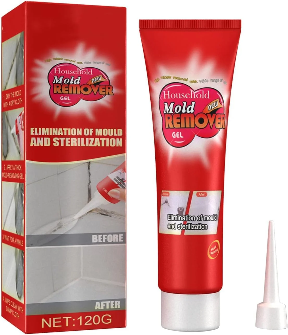 ژل پاک کننده کپک خانگی، 2 عدد ژل شیمیایی پاک کننده کپک 120 گرمی، ژل پاک کننده سریع و قوی کپک مناسب برای لکه های کاشی آشپزخانه و حمام