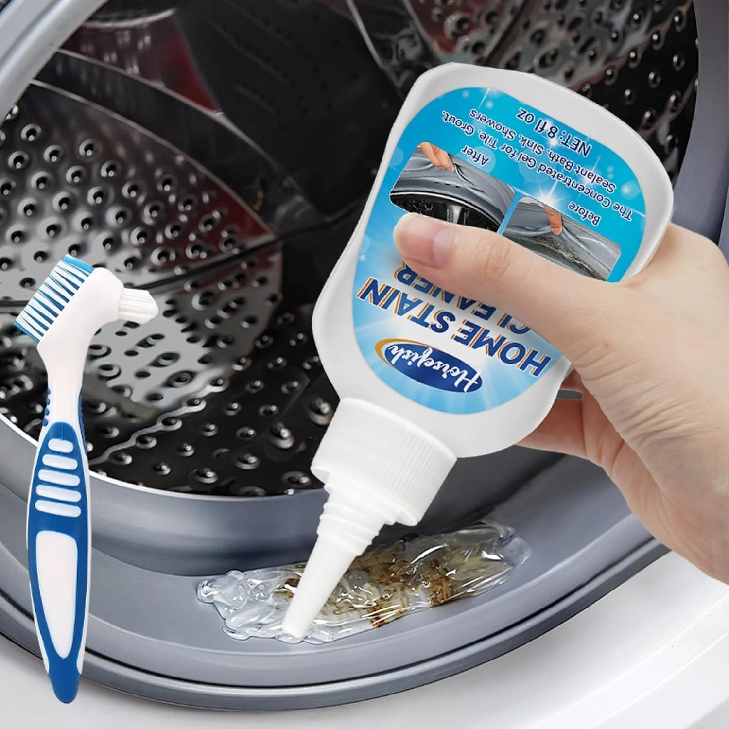 ژل تمیز کننده لکه کپک ابزار HORSEFISH، پاک کننده ماشین لباسشویی 236 میلی لیتری، ژل چند منظوره برای نوارهای یخچال، تمیز کننده دوغاب برای کاشی سینک حمام دوش، محلول تمیز کننده ماشین لباسشویی درب از جلو