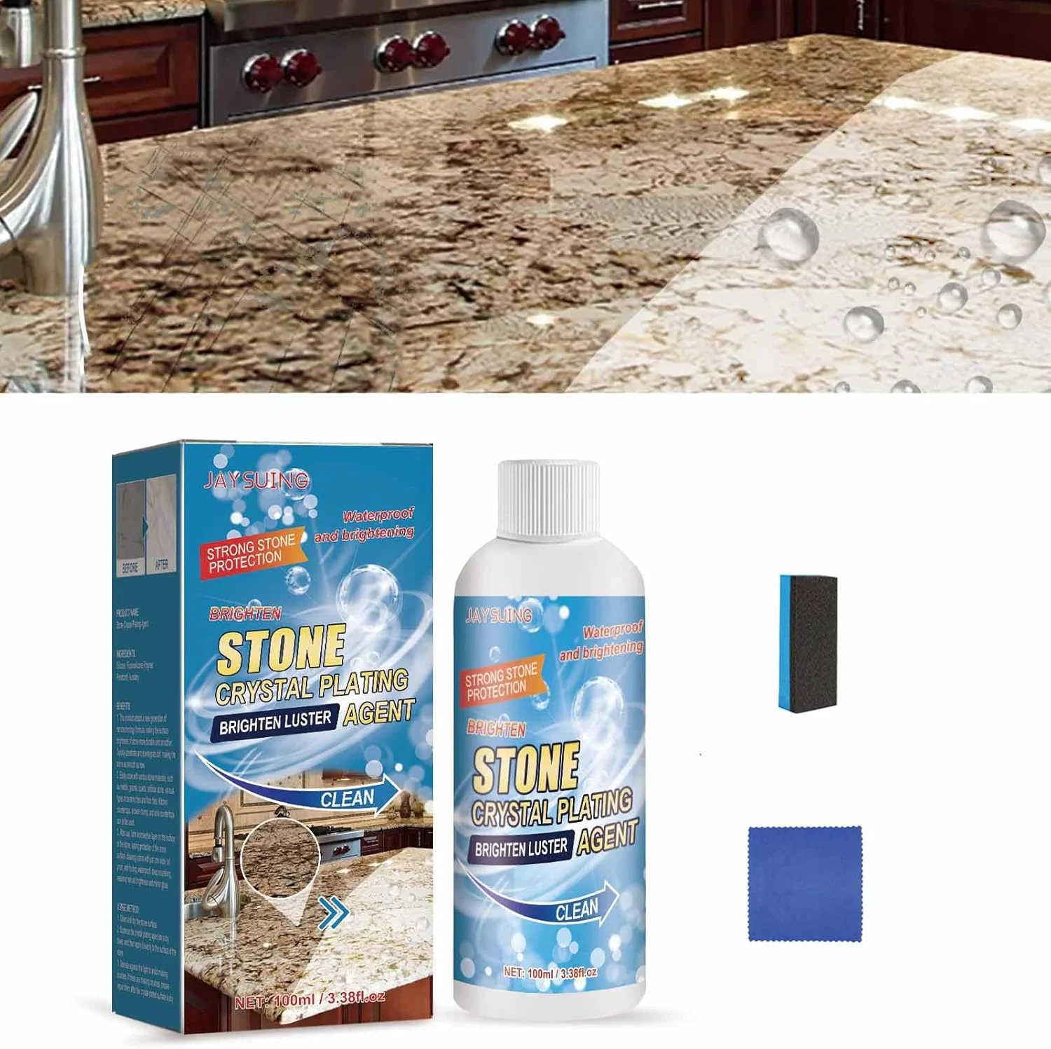 پودر پاک کننده لکه سنگ HESIEU - پودر تمیز کننده سکوی سنگ مرمر، عامل آبکاری کریستال، عامل نانو آبکاری کریستال سنگ، کیت حذف کننده خوردگی مرمر، پودر پولیش سنگ (A)