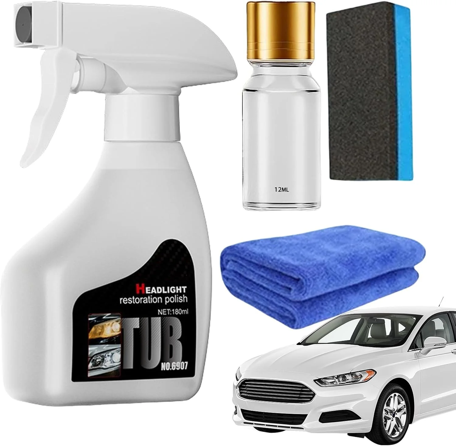 کیت اسپری تمیز کننده و نوسازی چراغ های جلو خودرو - پاک کننده، پولیش، ترمیم کننده و محافظ برای چراغ های جلوی زرد شده و دارای خط و خش